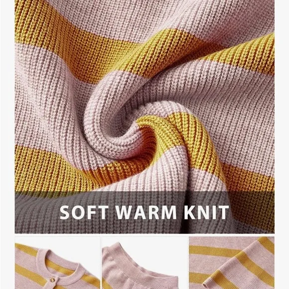 Striped Knit Lounge Shorts in Pink and Mustard - Picture 3 of 6